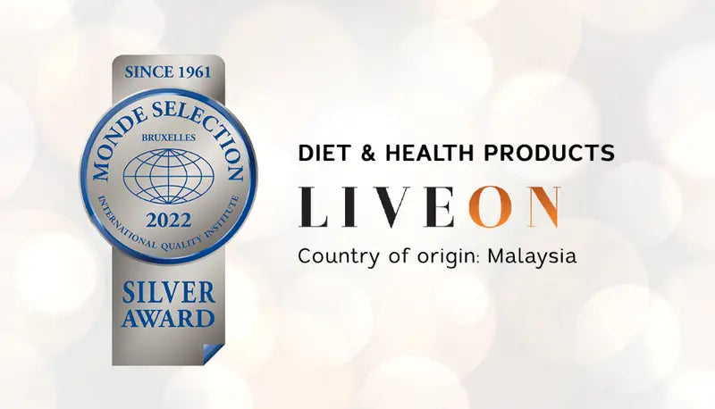 Liveon wins the Silver Award at Monde Selection 2022 for outstanding quality in diet and health products, evaluated by an international panel of experts in Brussels