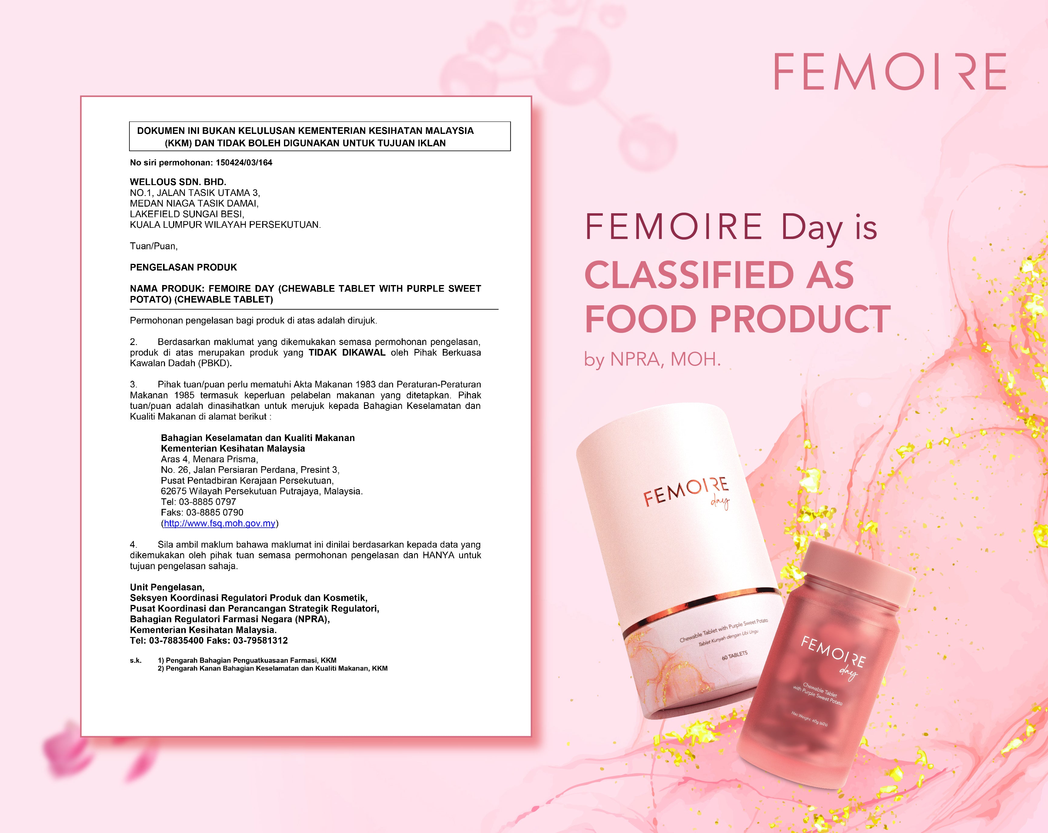 Femoire Day & Night is classified as Food Product by NPRA, MOH | Wellous x WellLife