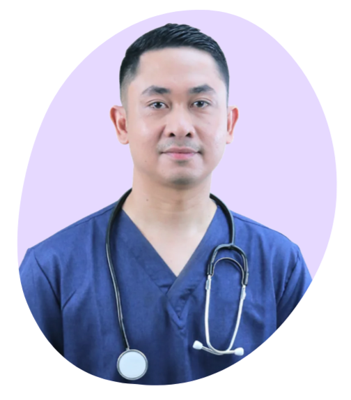 A professional portrait of Dr. Rizki Nasution, Wellous Indonesia Consultant Physician, highlighting his medical background from UGM Yogyakarta and his leadership roles in clinics and medical associations
