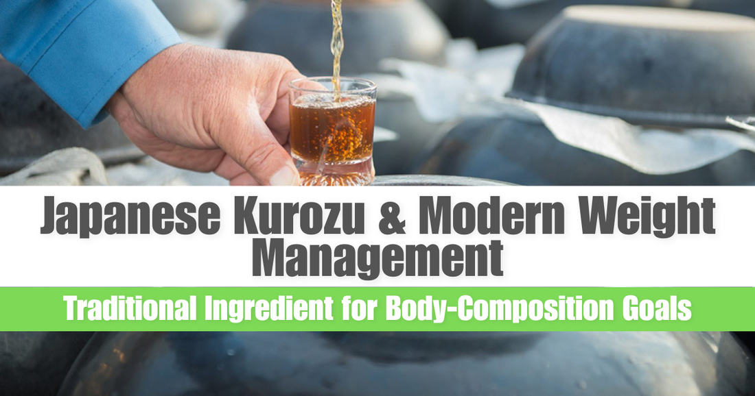Japanese Kurozu black vinegar banner for weight management and body composition article featuring ZENSO programme