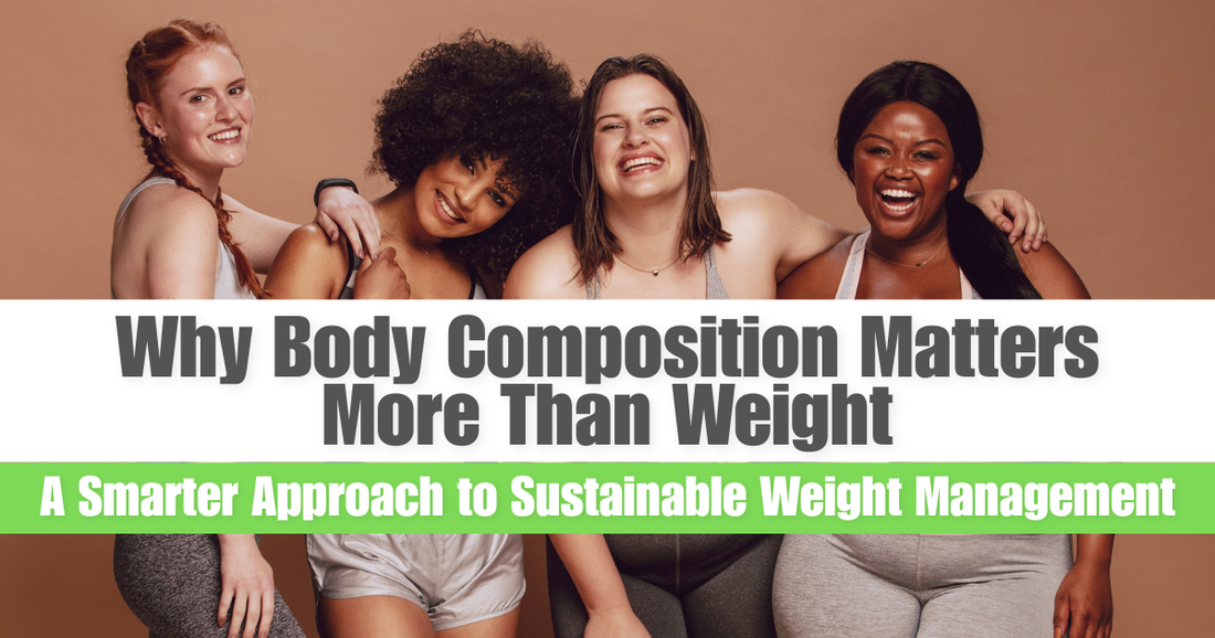 Body composition vs weight comparison banner for weight management guide featuring ZENSO approach.