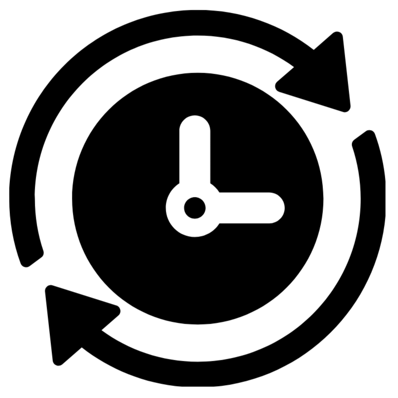Clock icon with circular arrows on a white background